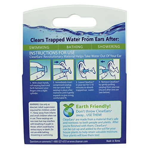 ClearEars Water Removing Earplugs 10 Count