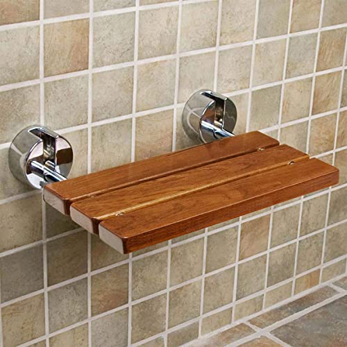 Clevr 20" Teak Wood Modern Folding Shower Seat Bench, Clear Coated for Protec...