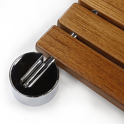 Clevr 20" Teak Wood Modern Folding Shower Seat Bench, Clear Coated for Protec...