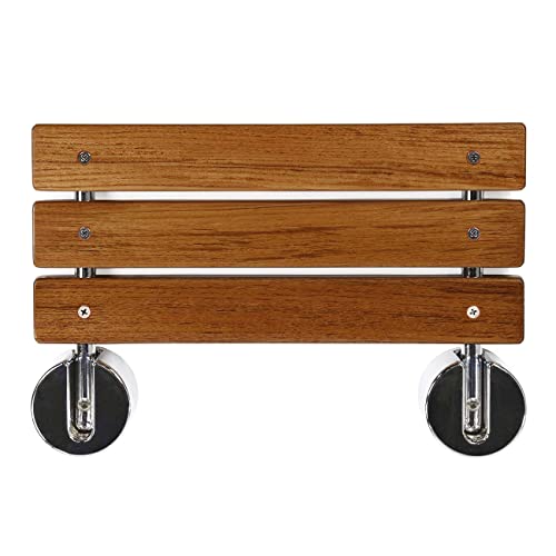 Clevr 20" Teak Wood Modern Folding Shower Seat Bench, Clear Coated for Protec...