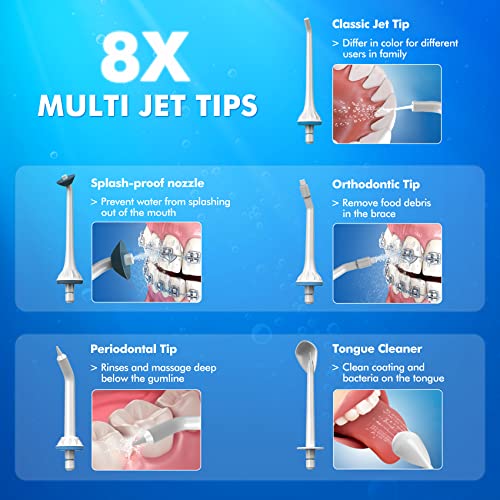 Water Flosser for Teeth Cordless, 8 Jet Tips and 3 Modes Portable Dental Clea...