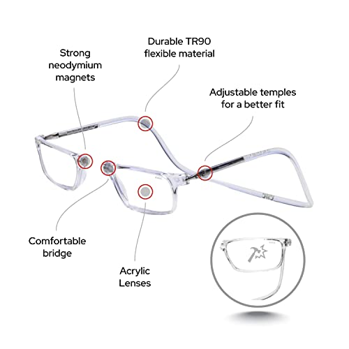 CliC Magnetic Reading Glasses, Computer Readers, Replaceable Lens, Adjustable...