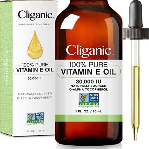 Cliganic 100% Pure Vitamin E Oil for Skin, Hair & Face - 30,000 IU, Non-GMO V...