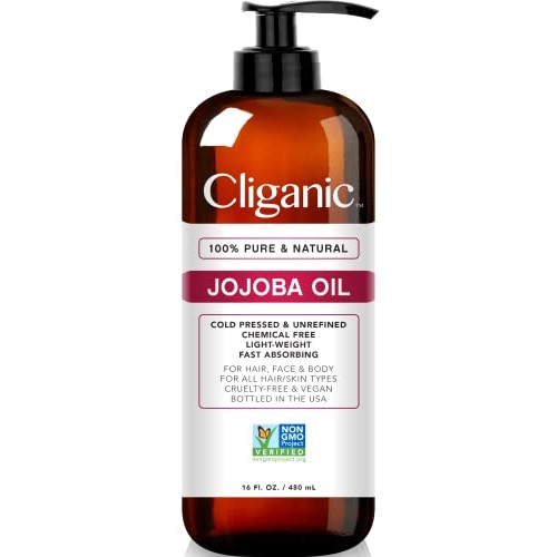 Cliganic Jojoba Oil Non-GMO, Bulk 16oz | 100% Pure, Natural Cold Pressed Unre...