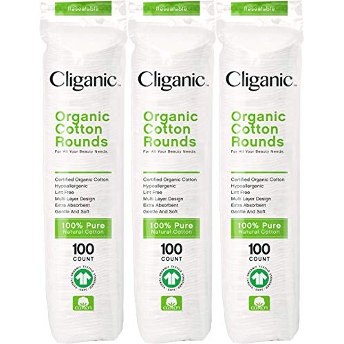 Cliganic Organic Cotton Rounds (300 Count) Makeup Remover Pads, Hypoallergeni...