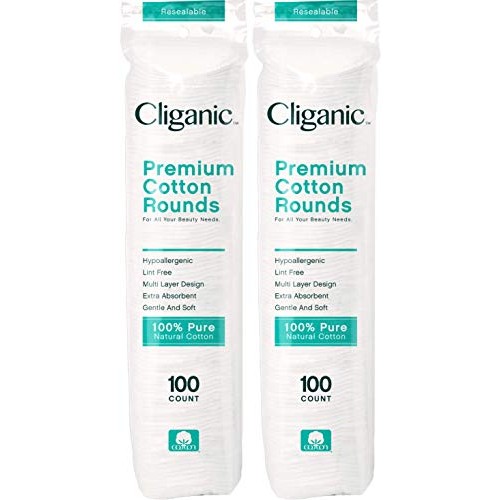 Cliganic Premium Cotton Rounds for Face (200 Count) | Makeup Remover Pads, Hy...