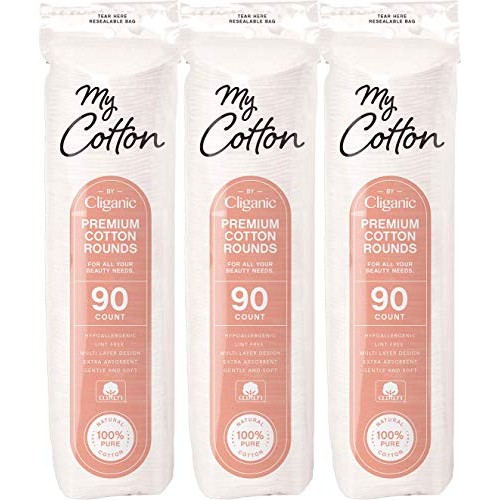My Cotton Premium Cotton Rounds for Face (3 Pack) | Makeup Remover Pads, Hypo...