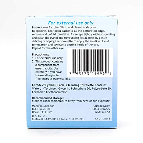 Cliradex Towelettes - Natural Face, Eyelash & Eyelid Cleanser - Wipes for Dem...