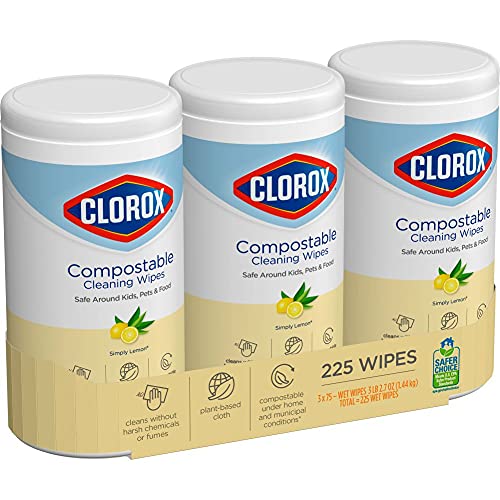 Clorox Compostable Cleaning Wipes - All Purpose Wipes - Simply Lemon, 75 Coun...