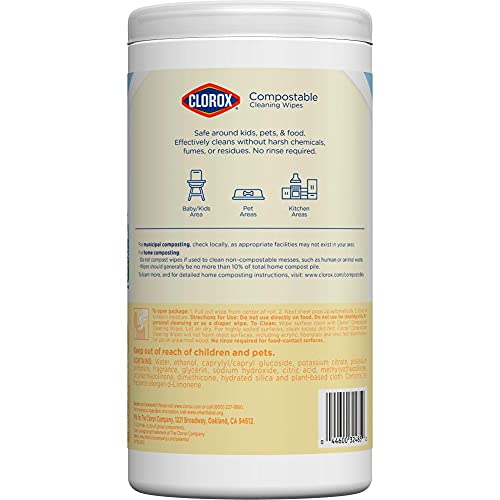 Clorox Compostable Cleaning Wipes - All Purpose Wipes - Simply Lemon, 75 Coun...