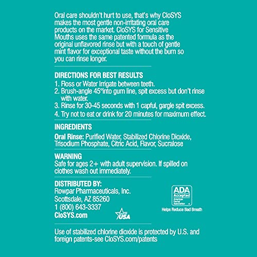 CloSYS Sensitive Mouthwash, 32 Ounce, Gentle Mint, Alcohol Free, Dye Free, pH...
