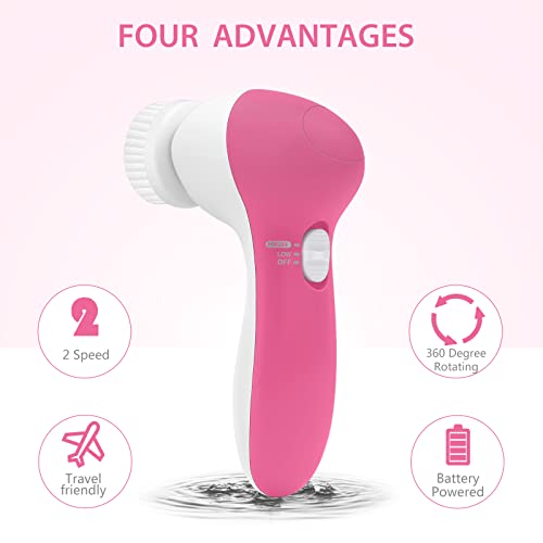 Powered Facial Cleansing Spin Brush Set with 3 Exfoliating Brush Heads - Comp...