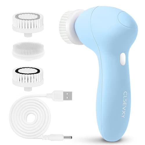 Rechargeable Facial Cleansing Spin Brush Set with 3 Exfoliating Brush Heads -...