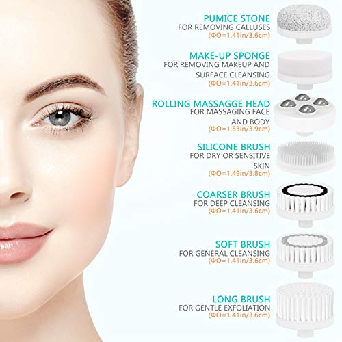 Rechargeable Facial Cleansing Spin Brush Set with 7 Interchangeable Brush Hea...