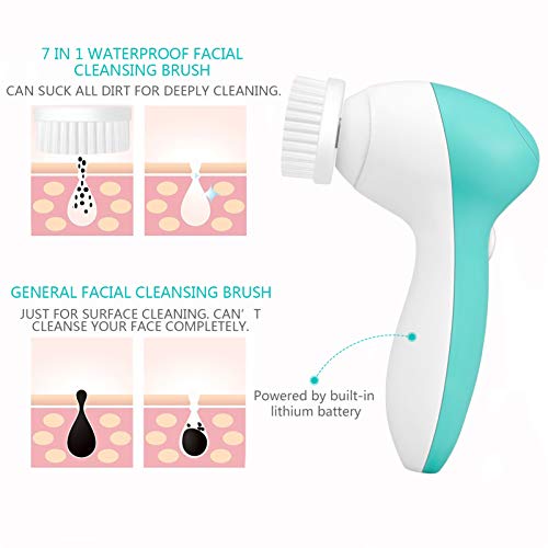 Rechargeable Facial Cleansing Spin Brush Set with 7 Interchangeable Brush Hea...