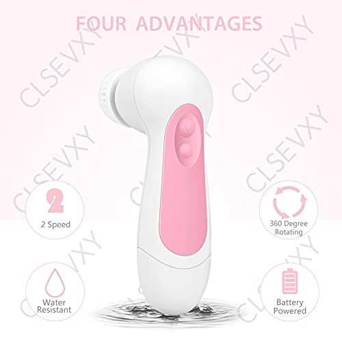 Water-Resistant Facial Cleansing Spin Brush Set with 3 Exfoliating Brush Head...