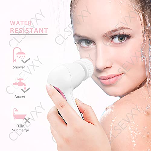 Water-Resistant Facial Cleansing Spin Brush Set with 3 Exfoliating Brush Head...