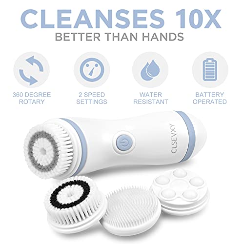 Waterproof Facial Cleansing Spin Brush Set with 4 Interchangeable Brush Heads...