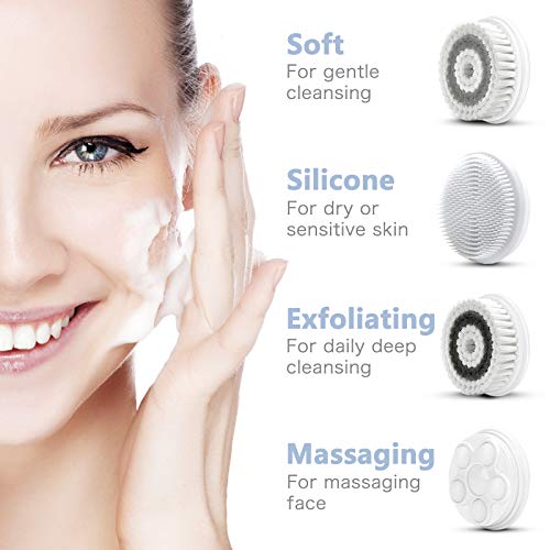 Waterproof Facial Cleansing Spin Brush Set with 4 Interchangeable Brush Heads...