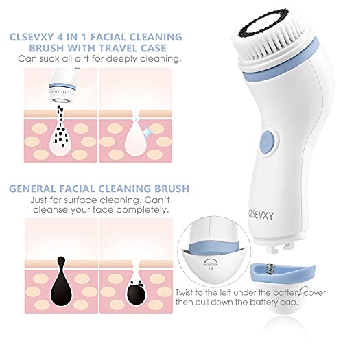 Waterproof Facial Cleansing Spin Brush Set with 4 Interchangeable Brush Heads...
