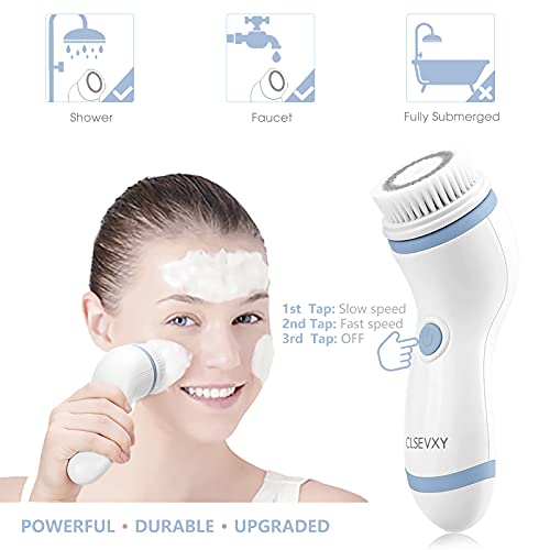 Waterproof Facial Cleansing Spin Brush Set with 4 Interchangeable Brush Heads...