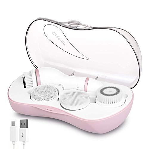 Rechargeable Facial Cleansing Spin Brush Set with 4 Exfoliation Brush Heads -...