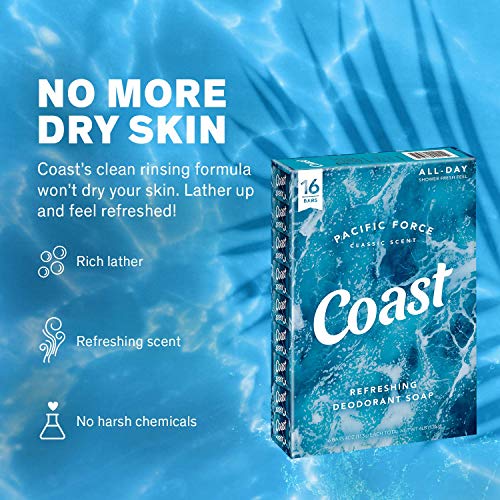 Coast Refreshing Deodorant Soap Bar - 16 Bars - Thick Rich Lather Leaves Your...