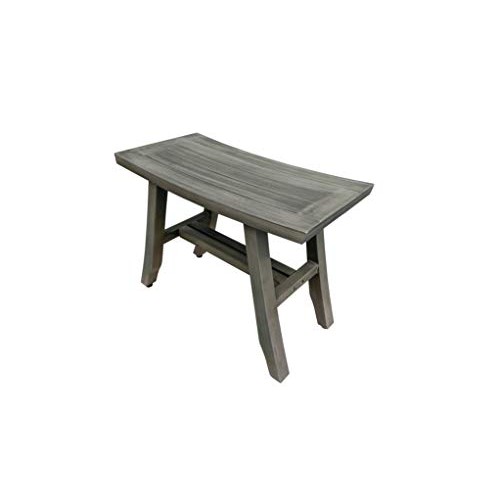 CoastalVogue Satori 24" Teak Wood Shower Bench in Coquina Gray Finish