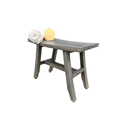 CoastalVogue Satori 24" Teak Wood Shower Bench in Coquina Gray Finish