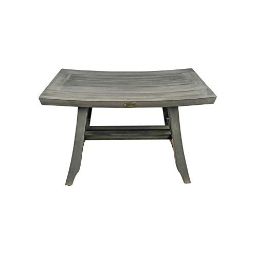 CoastalVogue Satori 24" Teak Wood Shower Bench in Coquina Gray Finish