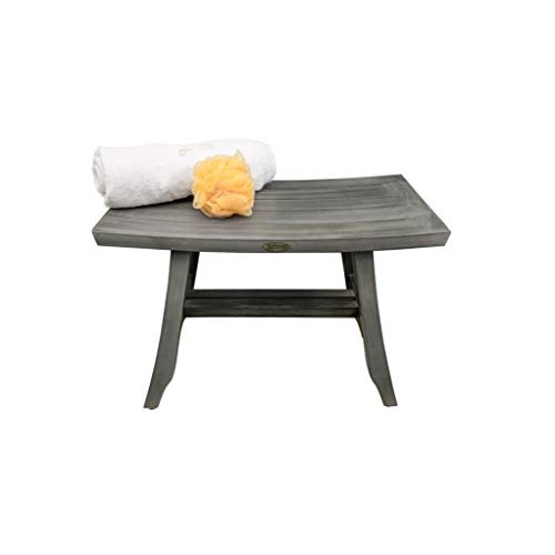 CoastalVogue Satori 24" Teak Wood Shower Bench in Coquina Gray Finish