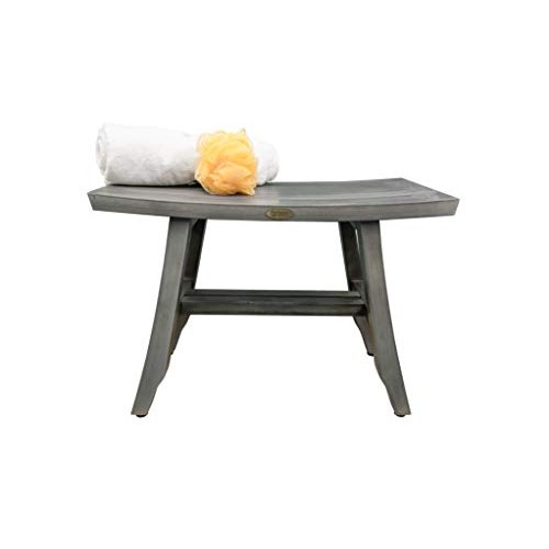 CoastalVogue Satori 24" Teak Wood Shower Bench in Coquina Gray Finish