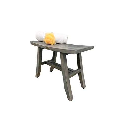 CoastalVogue Satori 24" Teak Wood Shower Bench in Coquina Gray Finish