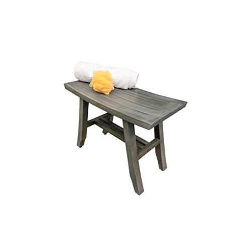 CoastalVogue Satori 24" Teak Wood Shower Bench in Coquina Gray Finish