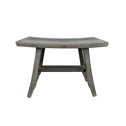 CoastalVogue Satori 24" Teak Wood Shower Bench in Coquina Gray Finish