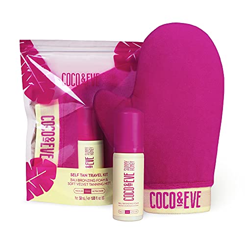 Coco & Eve Sunny Honey Deluxe Travel Tan Kit. Bali Bronzing Foam (Dark), Velv...