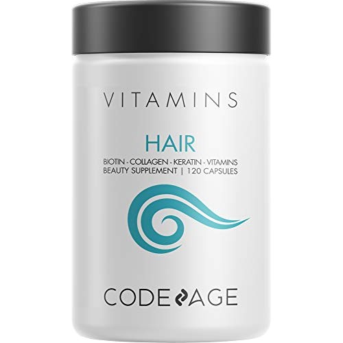 Hair Vitamins, Biotin, Keratin Supplement –Collagen, Vitamin A, B12, C, D3 & ...