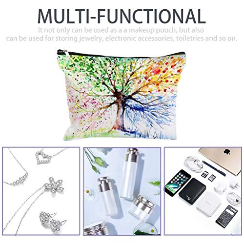 Makeup Cosmetic Bag Spring Summer Autumn and Winter Colorful Trees Cotton Zip...