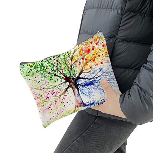 Makeup Cosmetic Bag Spring Summer Autumn and Winter Colorful Trees Cotton Zip...