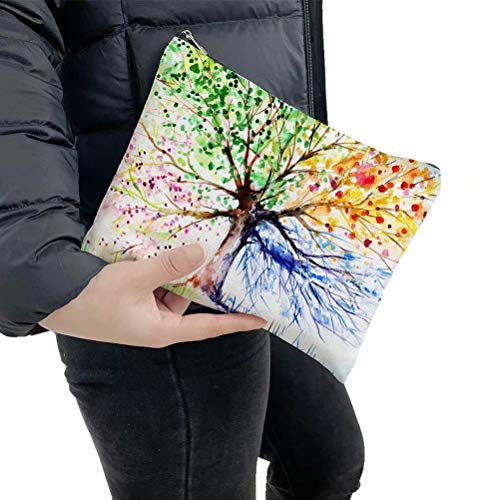 Makeup Cosmetic Bag Spring Summer Autumn and Winter Colorful Trees Cotton Zip...