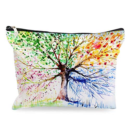 Makeup Cosmetic Bag Spring Summer Autumn and Winter Colorful Trees Cotton Zip...