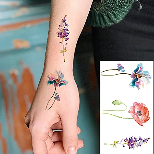 COKTAK 12Pieces/Lot 3D Watercolor Lavender Flower Temporary Tattoos For Women...