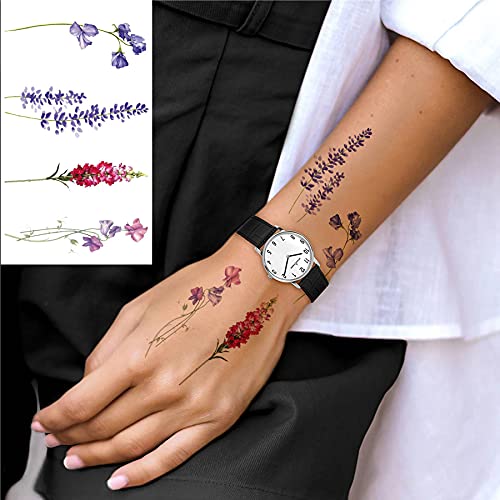 COKTAK 12Pieces/Lot 3D Watercolor Lavender Flower Temporary Tattoos For Women...