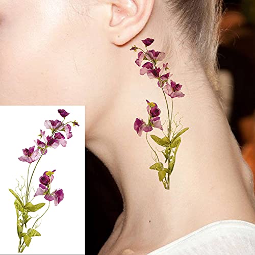 COKTAK 12Pieces/Lot 3D Watercolor Lavender Flower Temporary Tattoos For Women...