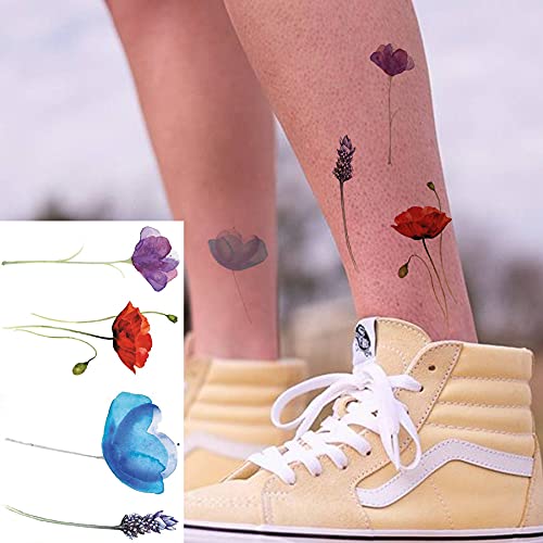 COKTAK 12Pieces/Lot 3D Watercolor Lavender Flower Temporary Tattoos For Women...