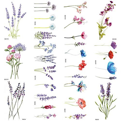 COKTAK 12Pieces/Lot 3D Watercolor Lavender Flower Temporary Tattoos For Women...