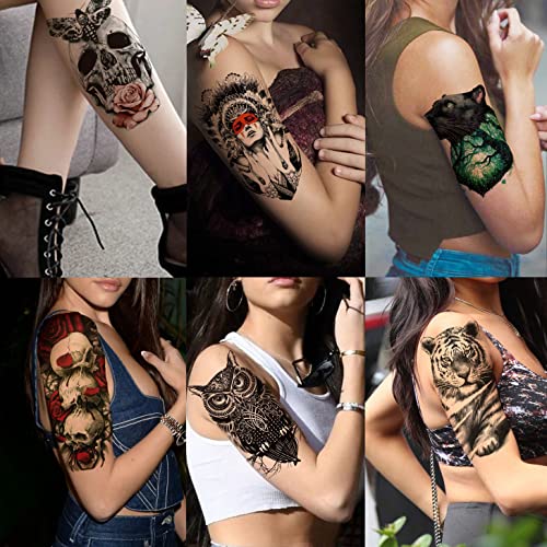 COKTAK 46 Sheets Large Skull Maori Warrior Temporary Tattoos For Men, Realist...