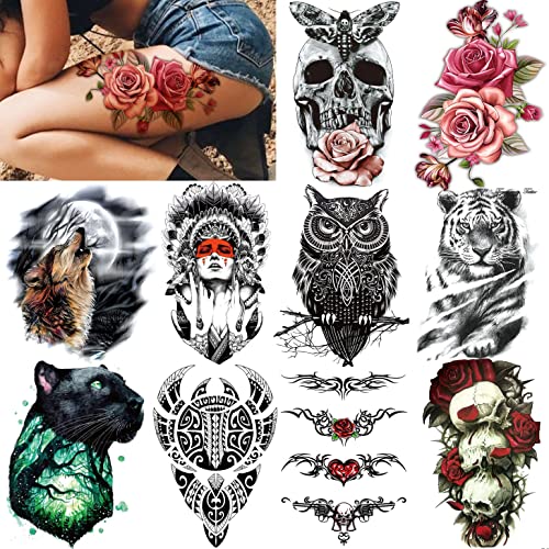 COKTAK 46 Sheets Large Skull Maori Warrior Temporary Tattoos For Men, Realist...