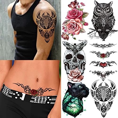 COKTAK 46 Sheets Large Skull Maori Warrior Temporary Tattoos For Men, Realist...