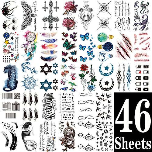 COKTAK 46 Sheets Large Skull Maori Warrior Temporary Tattoos For Men, Realist...